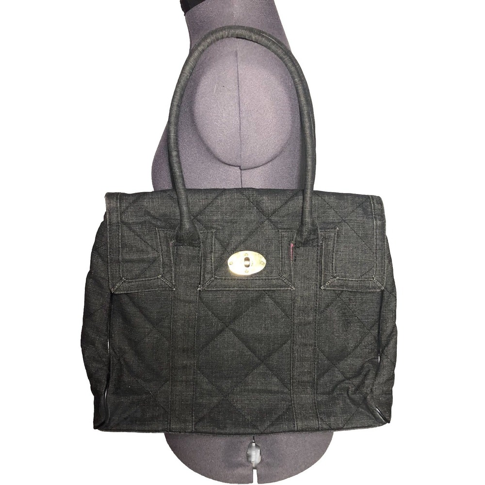 Y2K Quilted Denim Tote Bag Pink Lined Shoulder Purse Vtg Early 2000s‎ STAINED